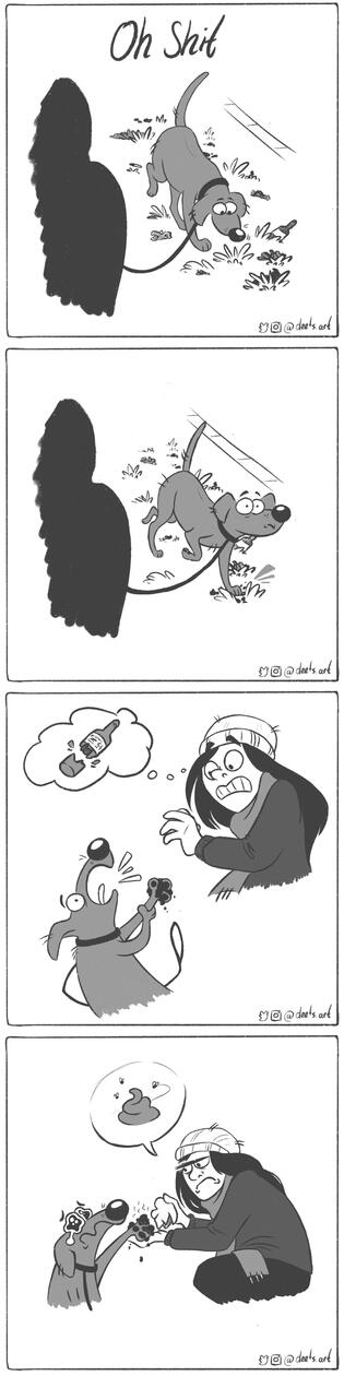 Funny comic about Fug the dog stepping in dog shit and complaining about it.